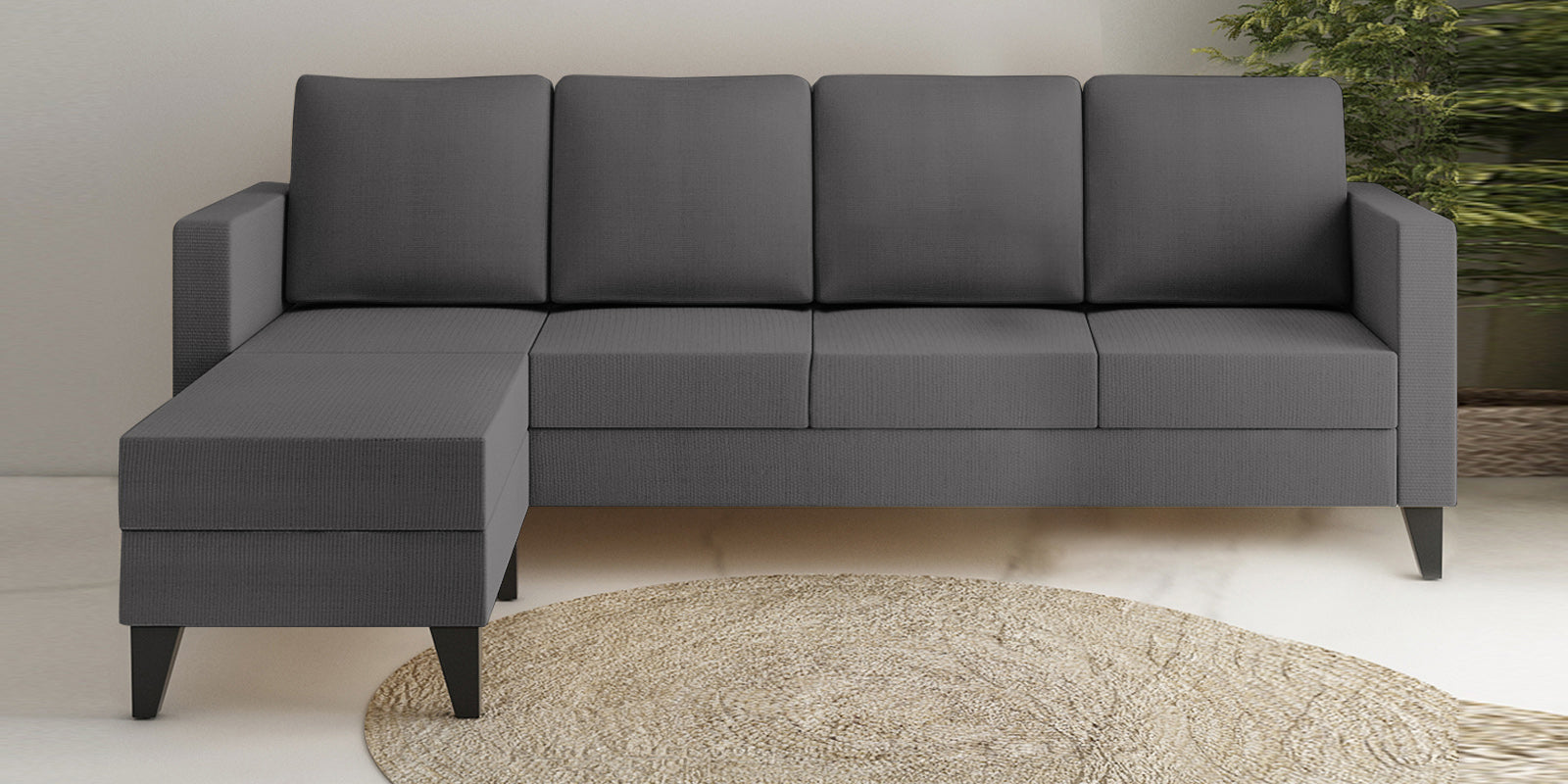 Nori Fabric RHS Sectional Sofa (3 + Lounger) In Sudo Grey Colour