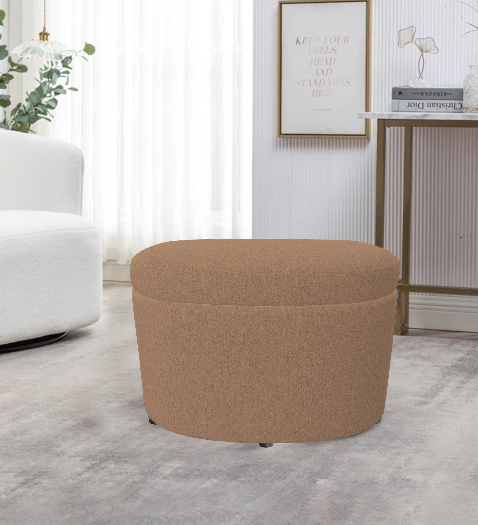 Ruggy Fabric Storage Ottoman in Cookie Beige Colour