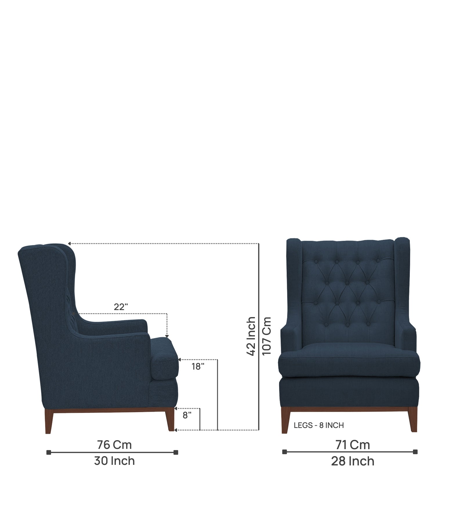 Panas Fabric 1 Seater Wing Chair in Light Blue Colour