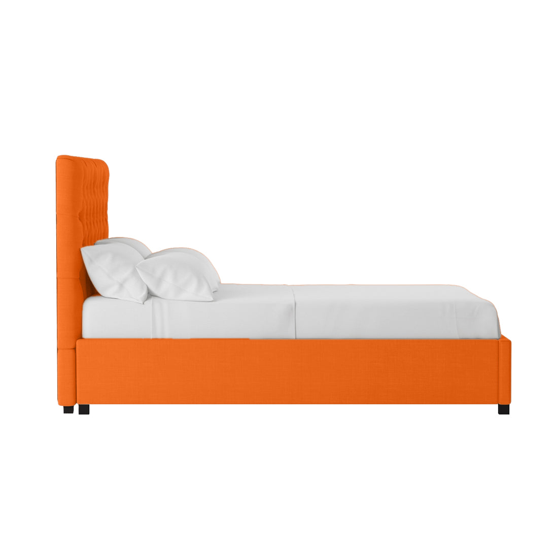 Sinu Fabric King Size Bed In Vivid Orange Colour With Storage Box