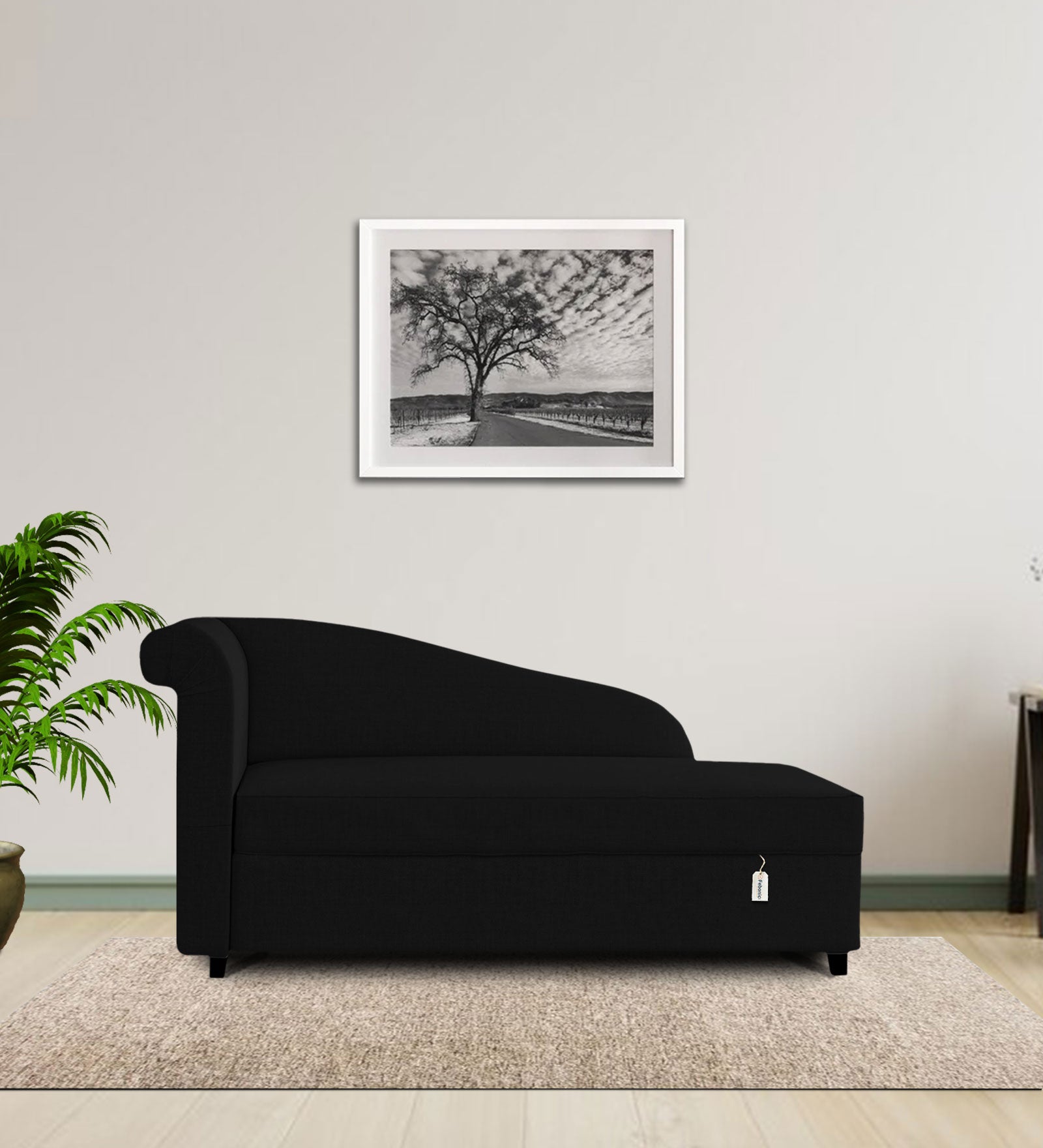 Toppy Fabric RHS Chaise Lounger In Zed Black Colour With Storage