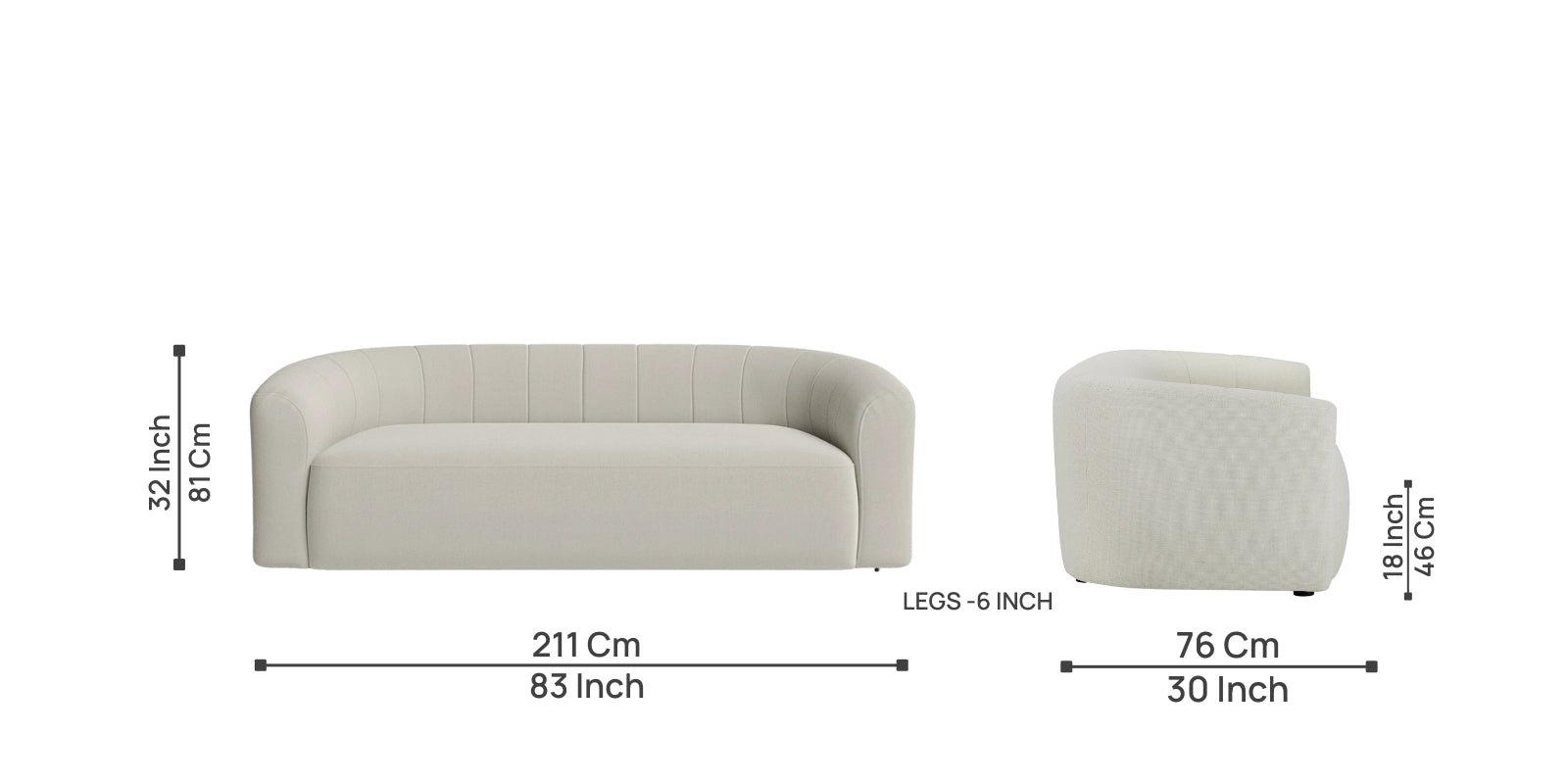 Jaxon Fabric 3 Seater Sofa In Ivory Cream Grey Colour