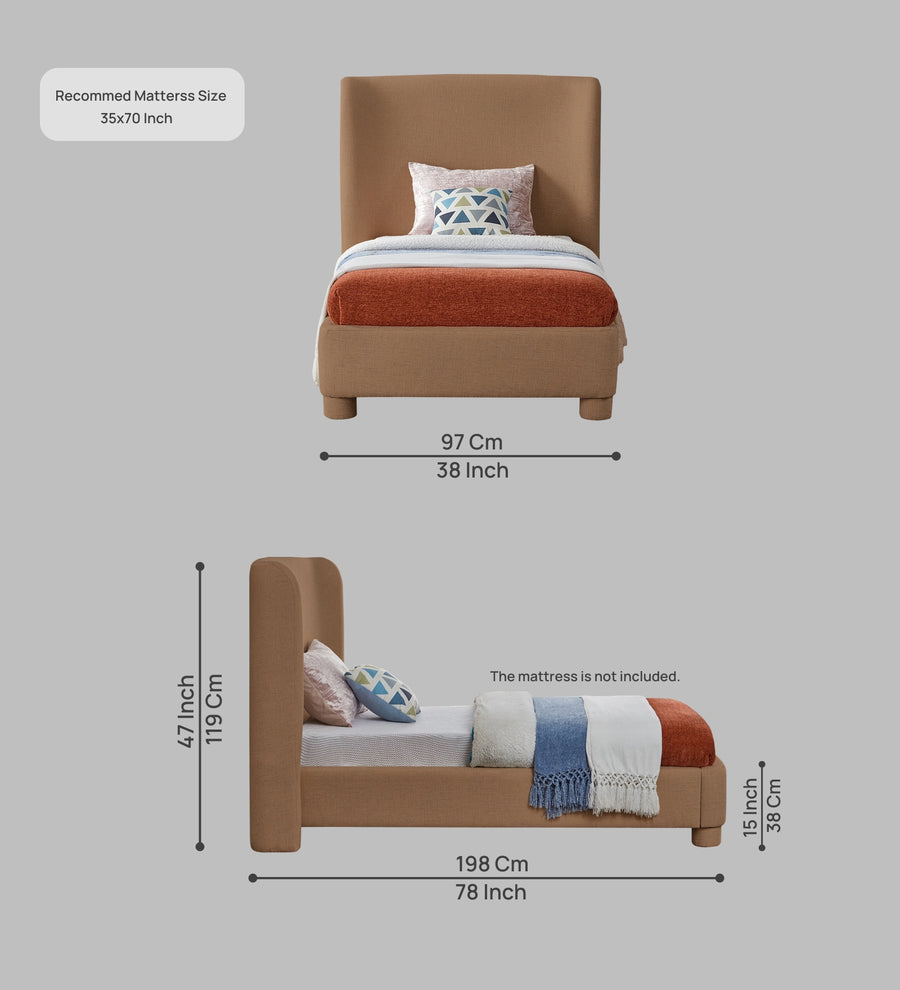 Lenny Fabric Upholstered Single Size Bed In Cosmic Beige Colour - Febonic Living