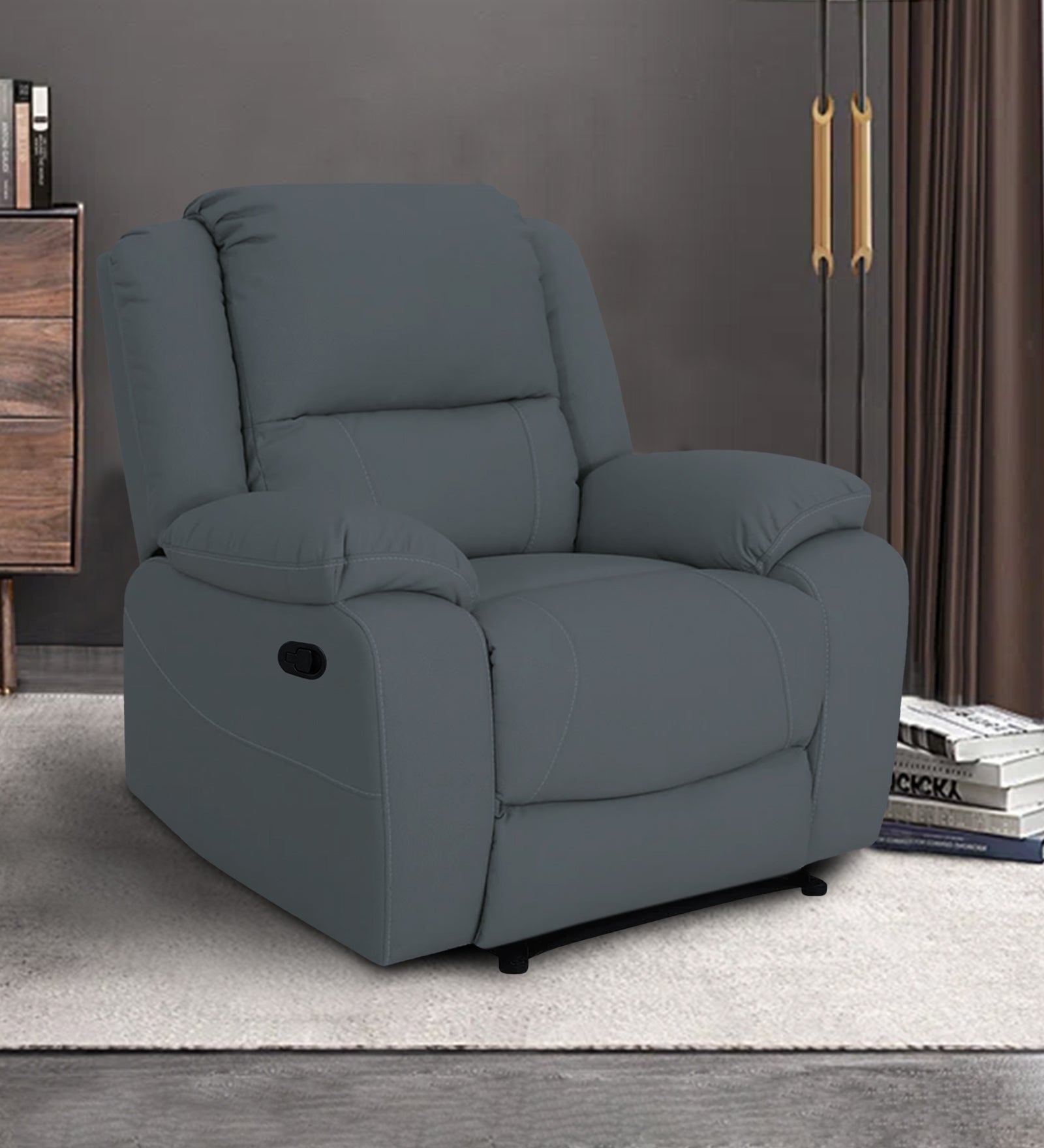 Adley Fabric Manual 1 Seater Recliner In Indigo Blue Colour