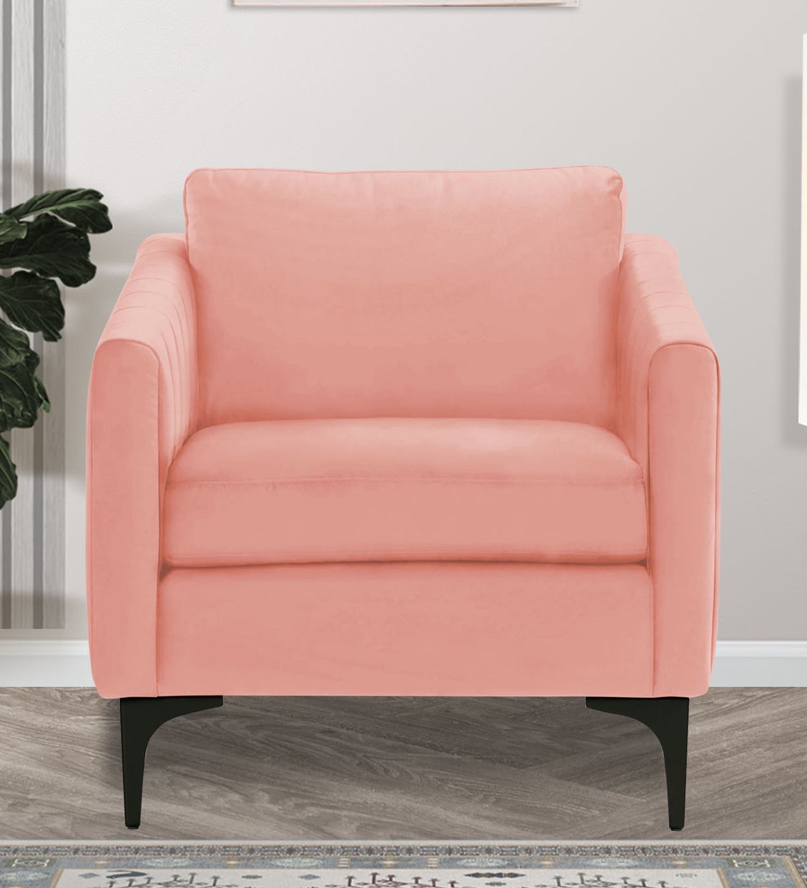 Haru Velvet 1 Seater Sofa in Blush Pink Colour