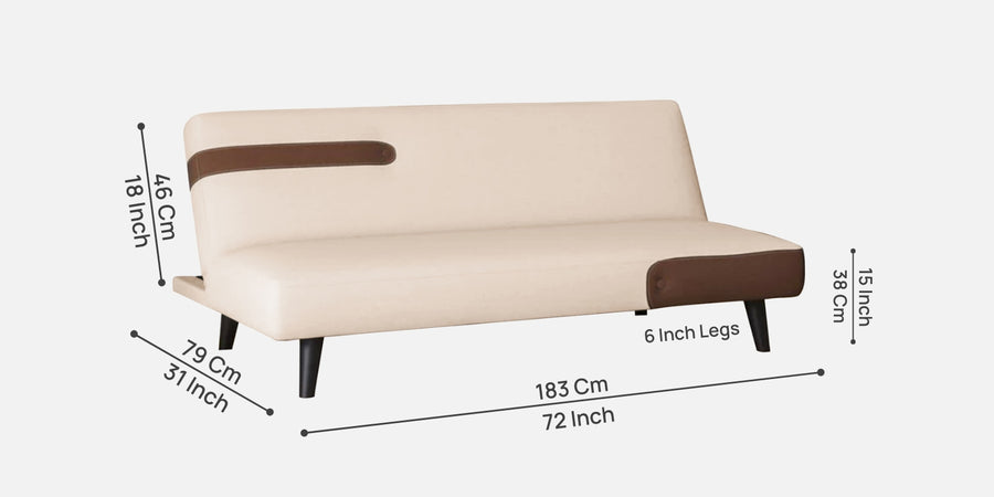 Vedan Fabric 3 Seater Convertible Sofa Cum Bed In Woom Beige Colour - Febonic Living