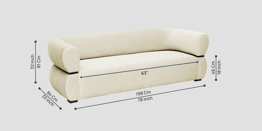 Kula Velvet 3 Seater Sofa In Warm White Colour - Febonic Living