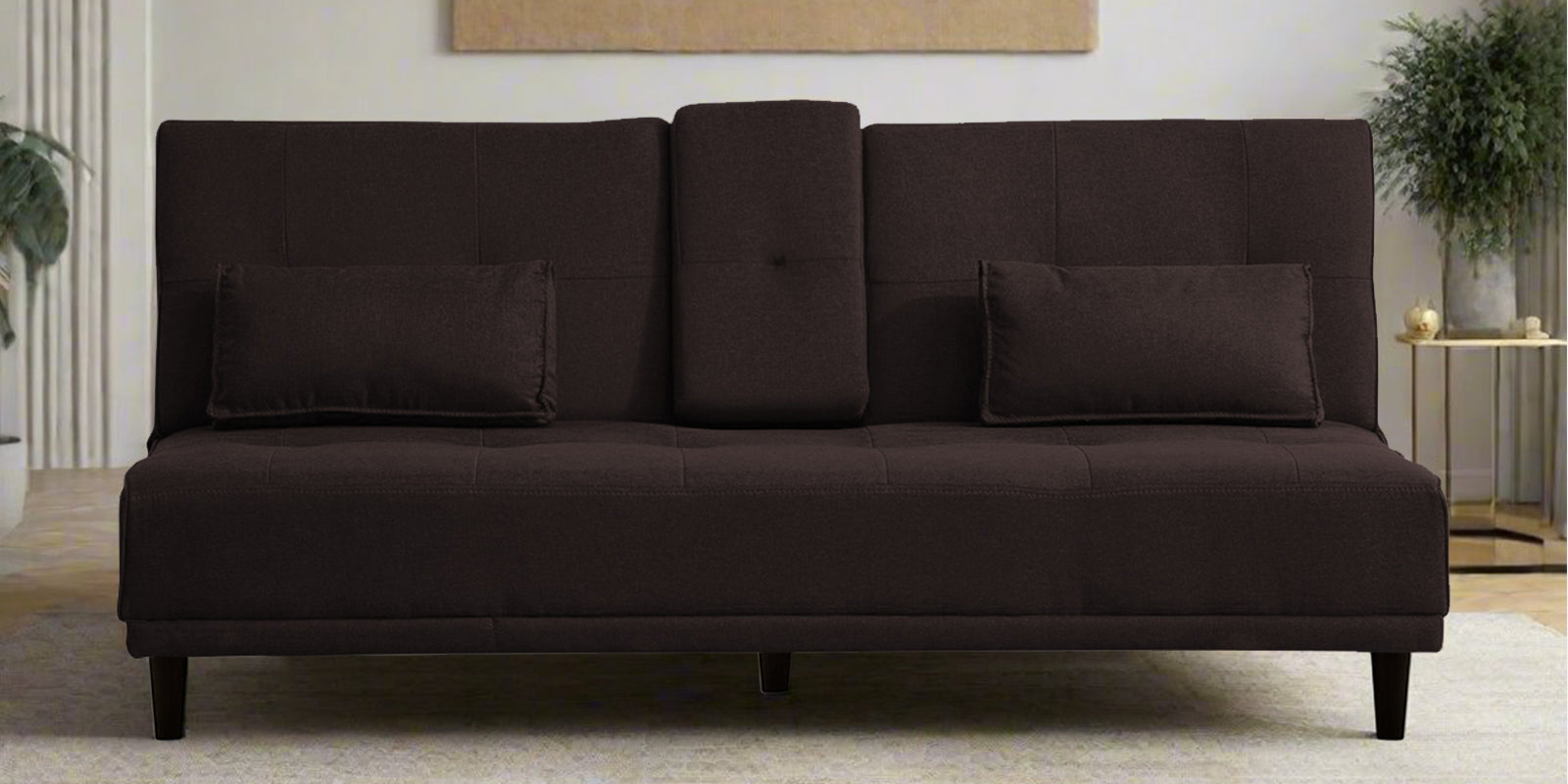 Jerry Fabric 3 Seater Convertible Sofa Cum Bed in Dark Brown Colour