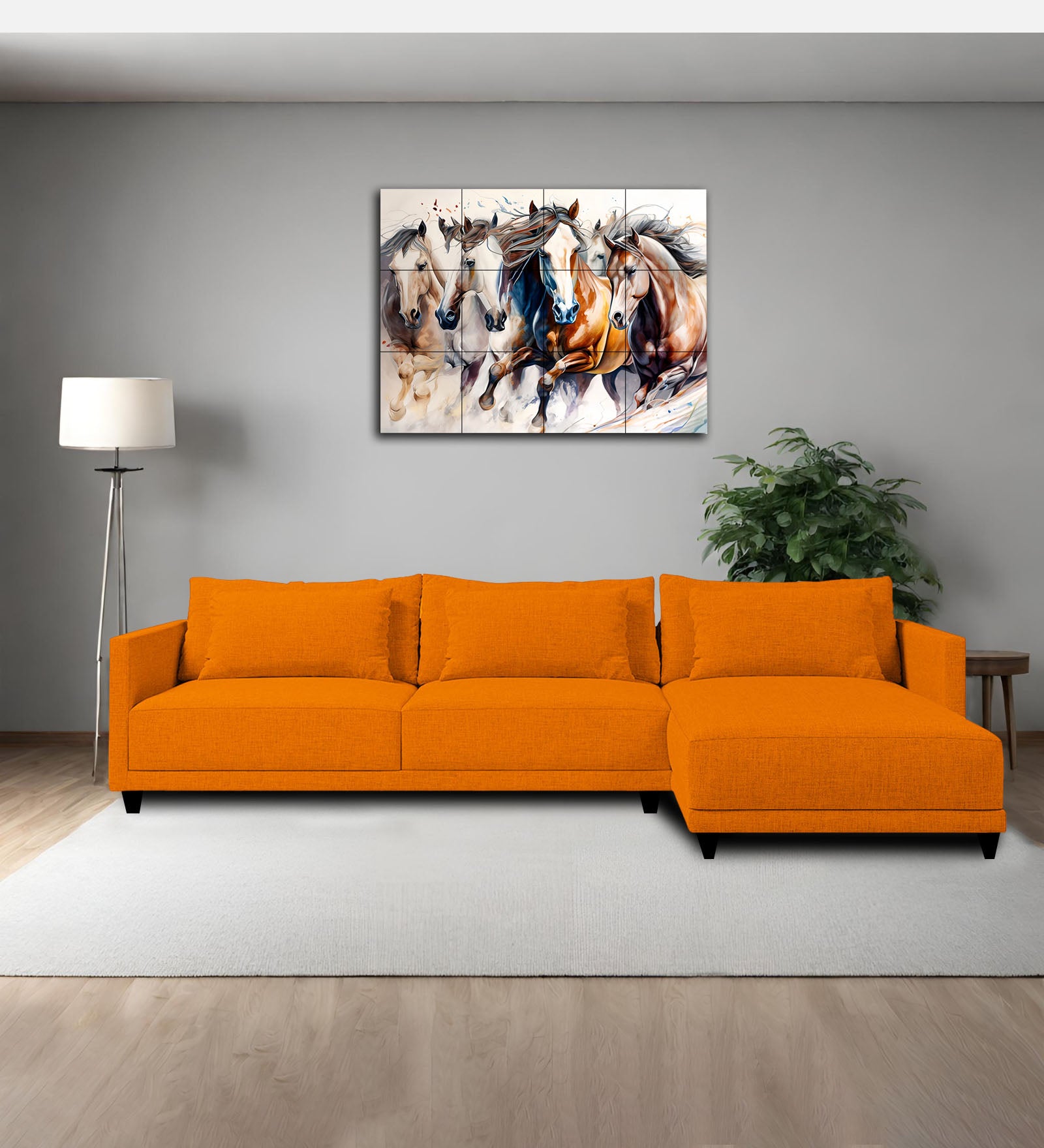 Kera Fabric LHS Sectional Sofa (3+Lounger) In Vivid Orange Colour