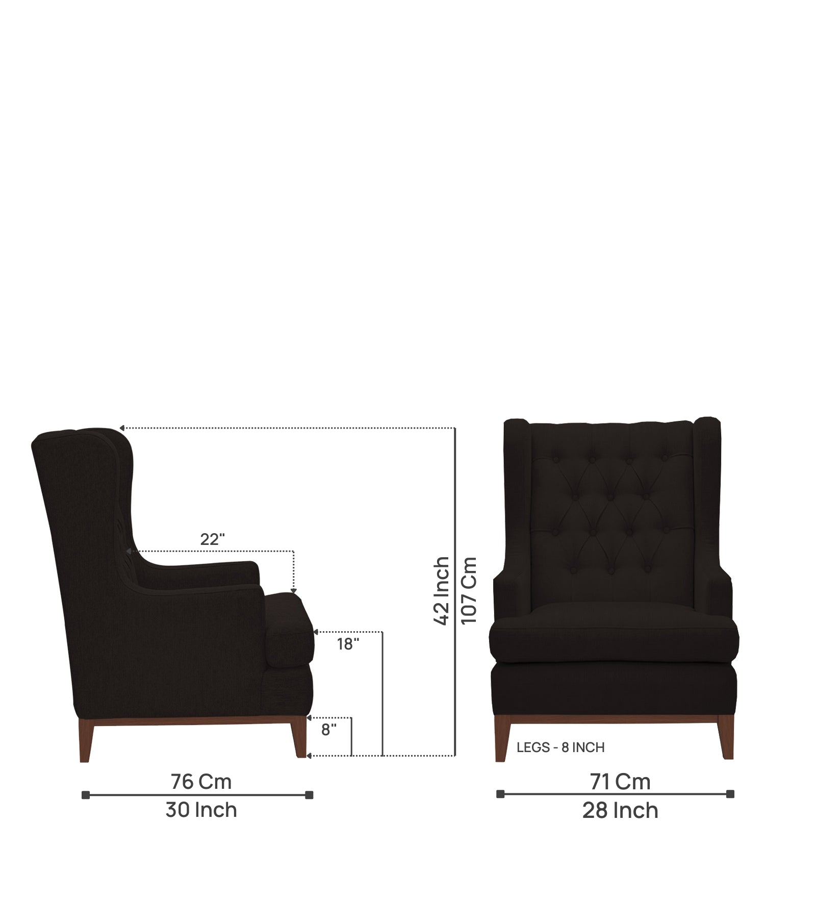 Panas Fabric 1 Seater Wing Chair in Caro Brown Colour