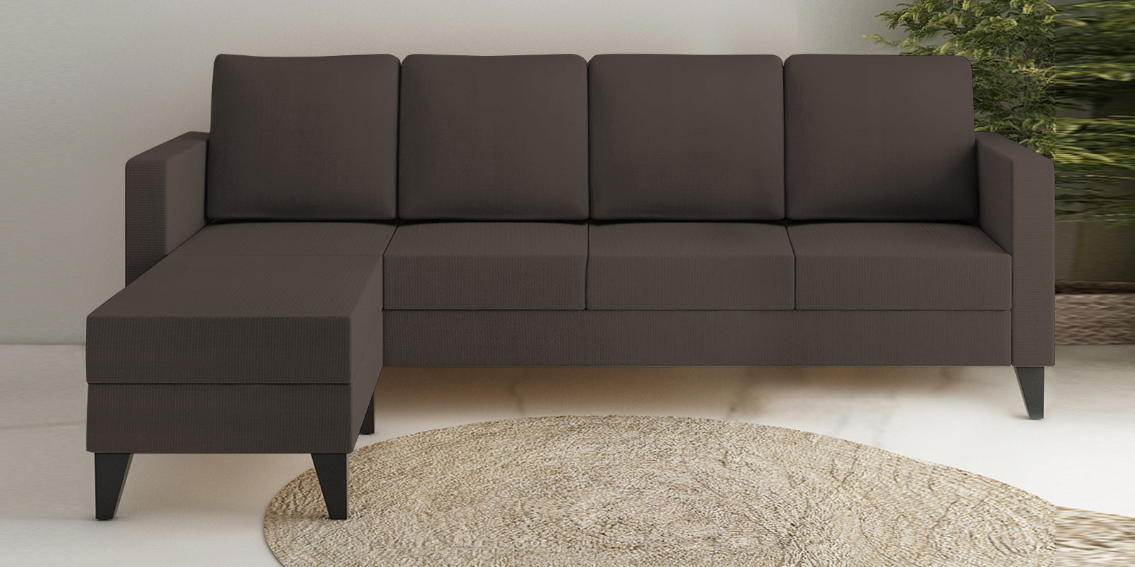 Nori Fabric RHS Sectional Sofa (3 + Lounger) In Caspa Brown Colour