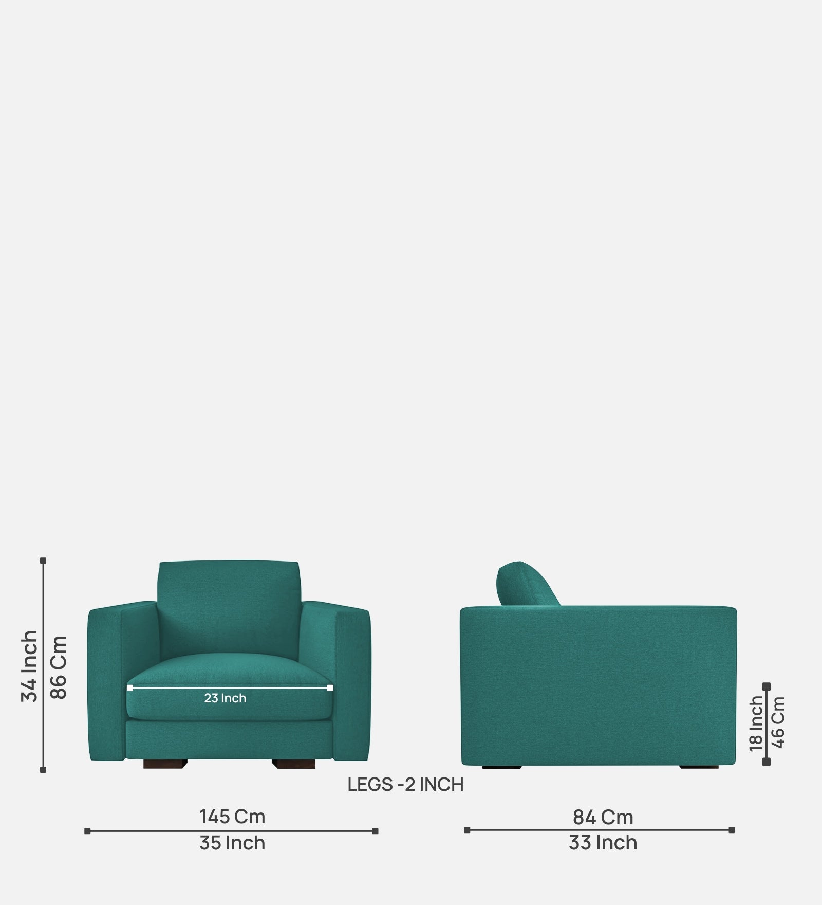 Messy Fabric 1 Seater Sofa in Sea Green Colour