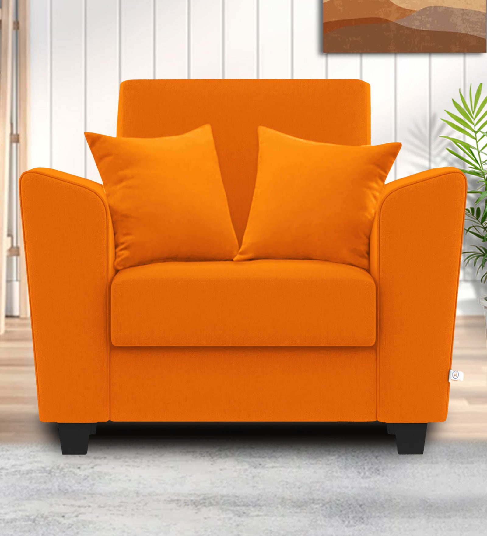 Daku Fabric 1 Seater Sofa in vivid orange Colour