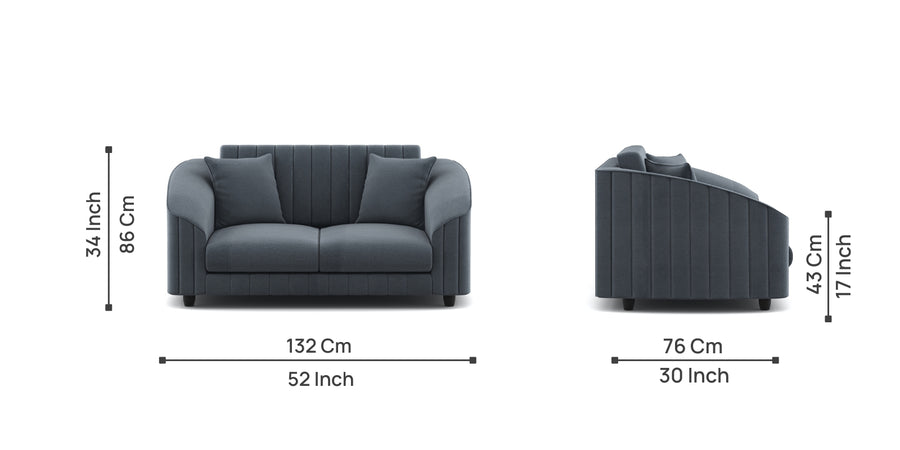Bubu Velvet 2 Seater Sofa In Pupple Grey Colour - Febonic Living