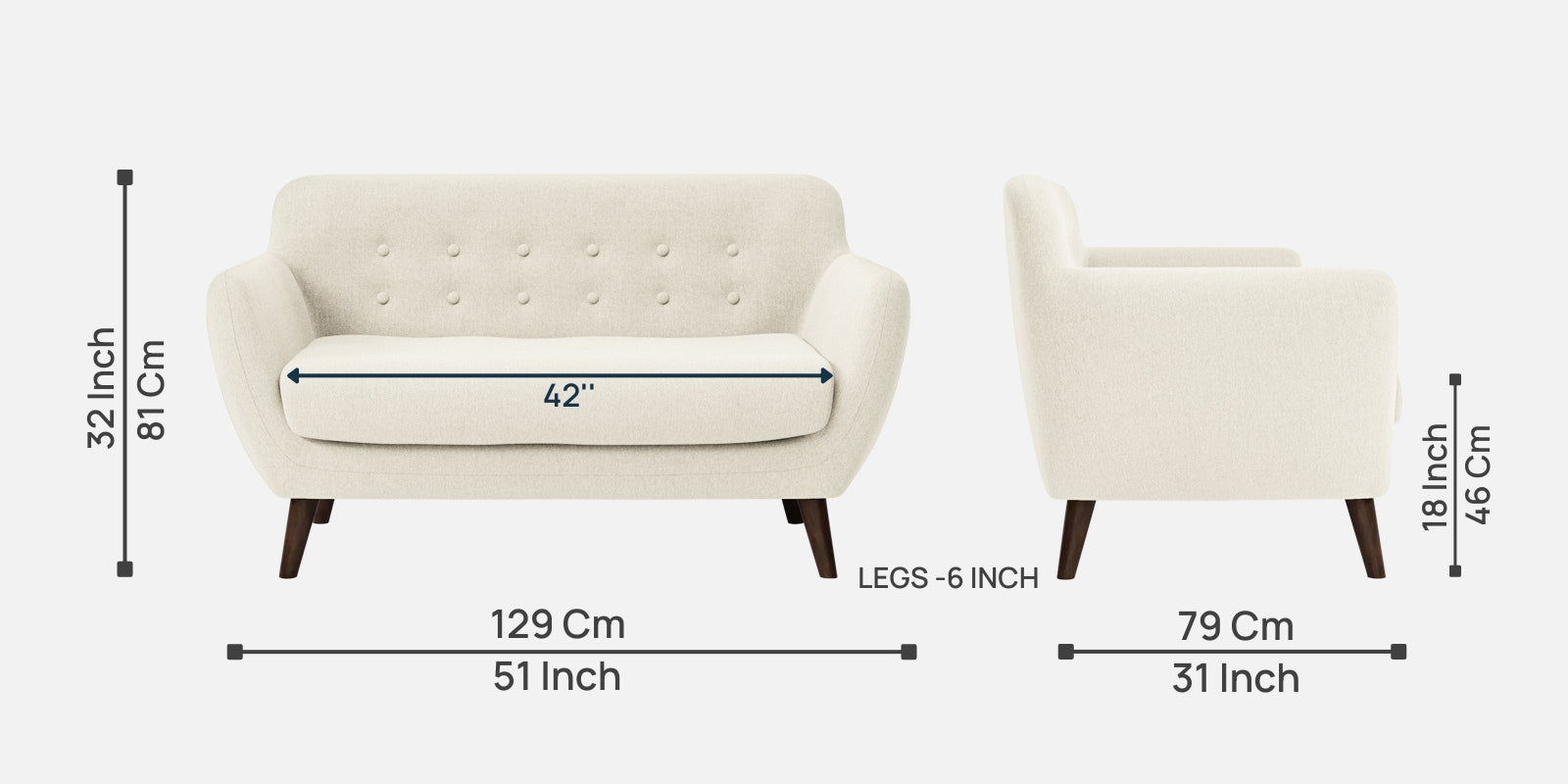 Goofy Fabric 2 Seater Sofa in Ivory Cream Colour