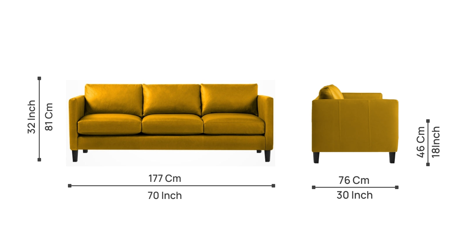 Livi Leatherette 3 Seater Sofa in Lama Yellow Colour