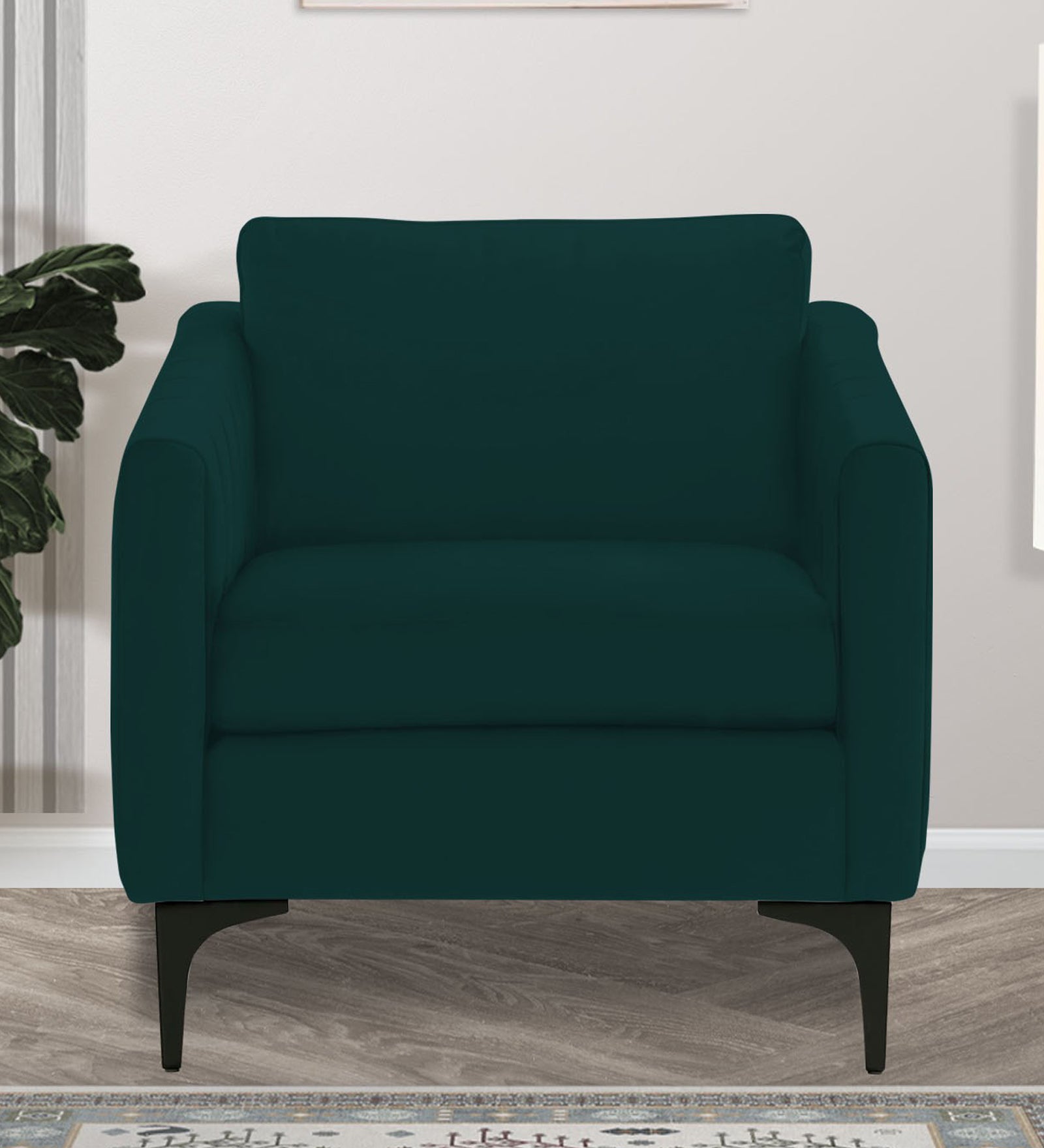 Haru Velvet 1 Seater Sofa in Forest Green Colour