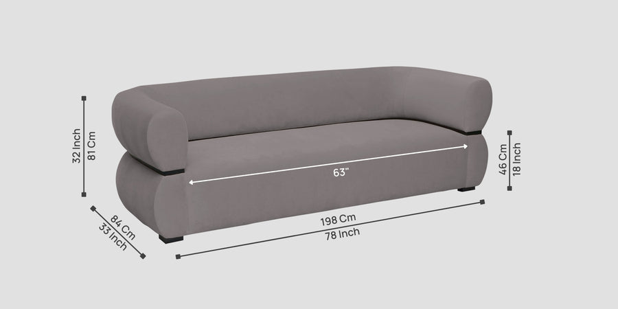 Kula Velvet 3 Seater Sofa In Pearl Grey Colour - Febonic Living