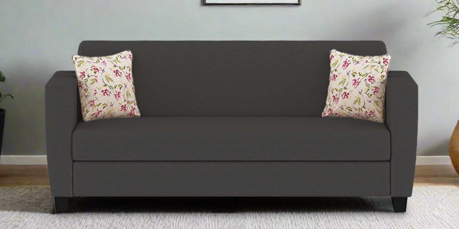 Gozi Fabric 3 Seater Sofa In Charcoal Grey Colour