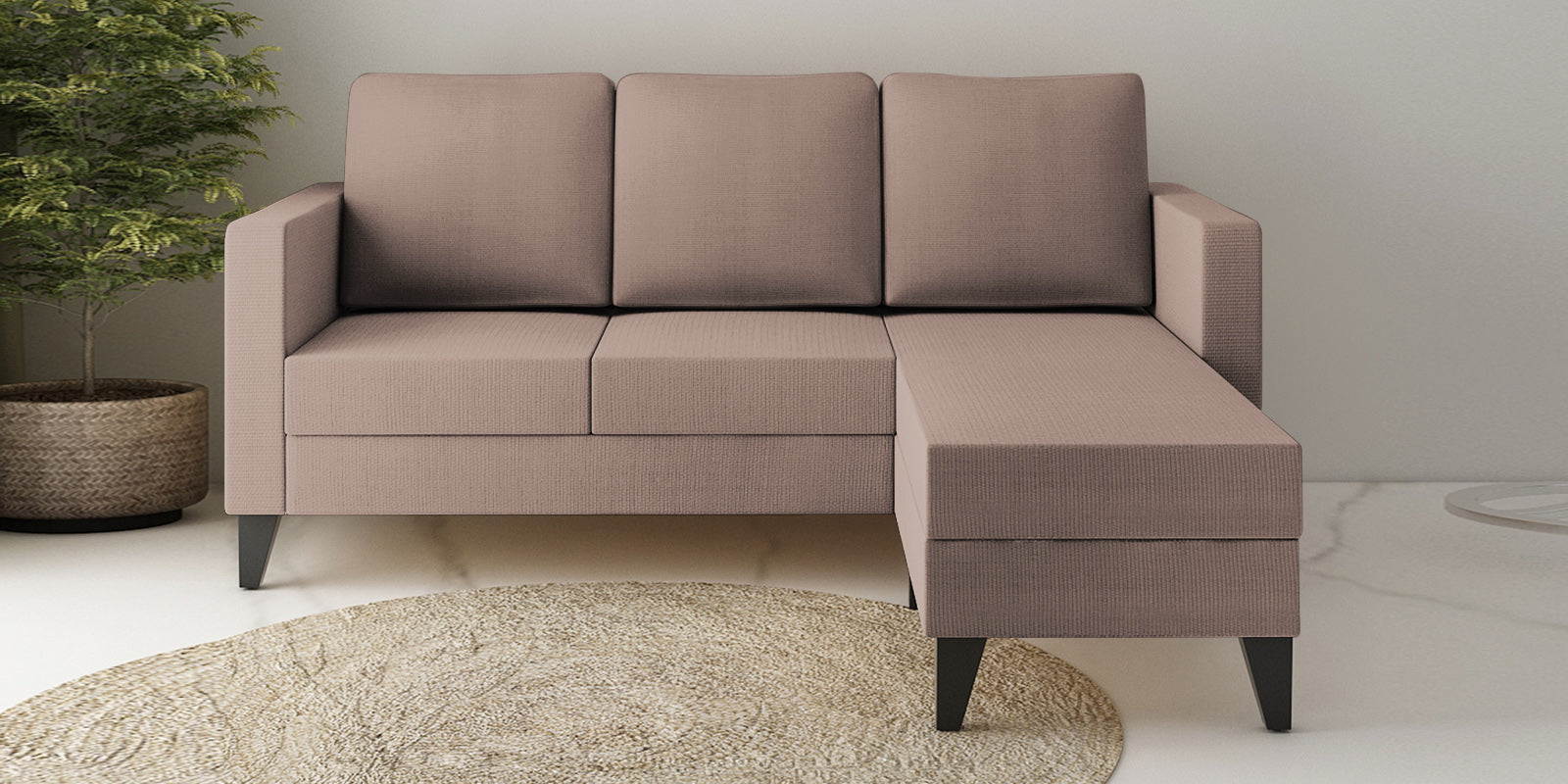 Nori Fabric LHS Sectional Sofa (2 + Lounger) In Kadhi Beige Colour