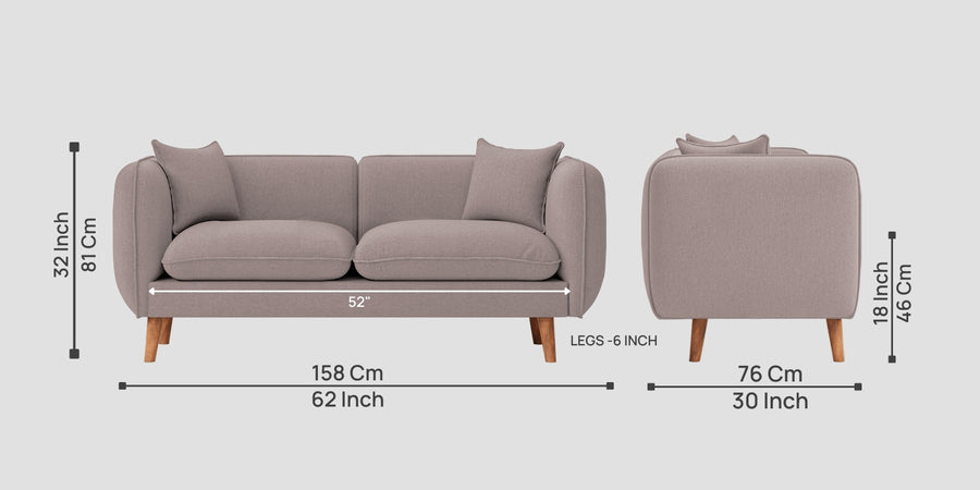 Reva Fabric 2 Seater Sofa In Almond Beige Colour - Febonic Living