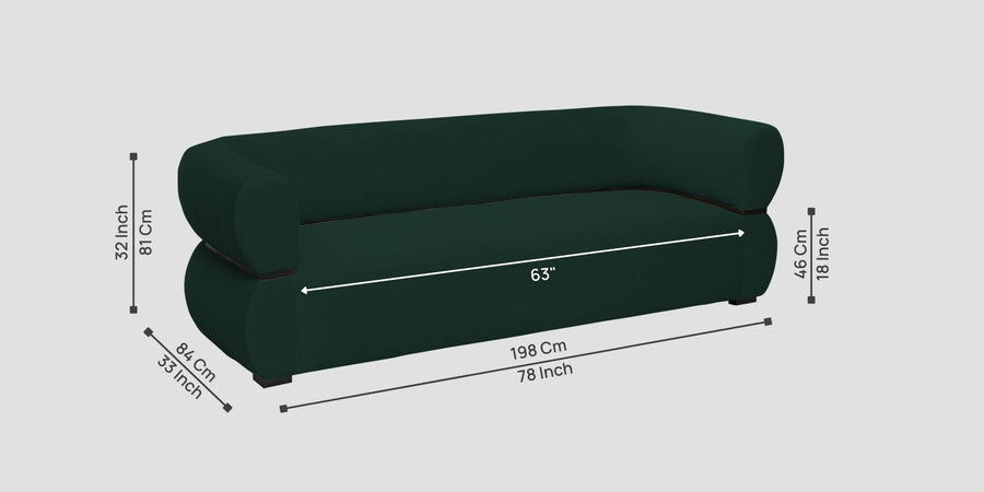 Kula Velvet 3 Seater Sofa In Forest Green Colour - Febonic Living