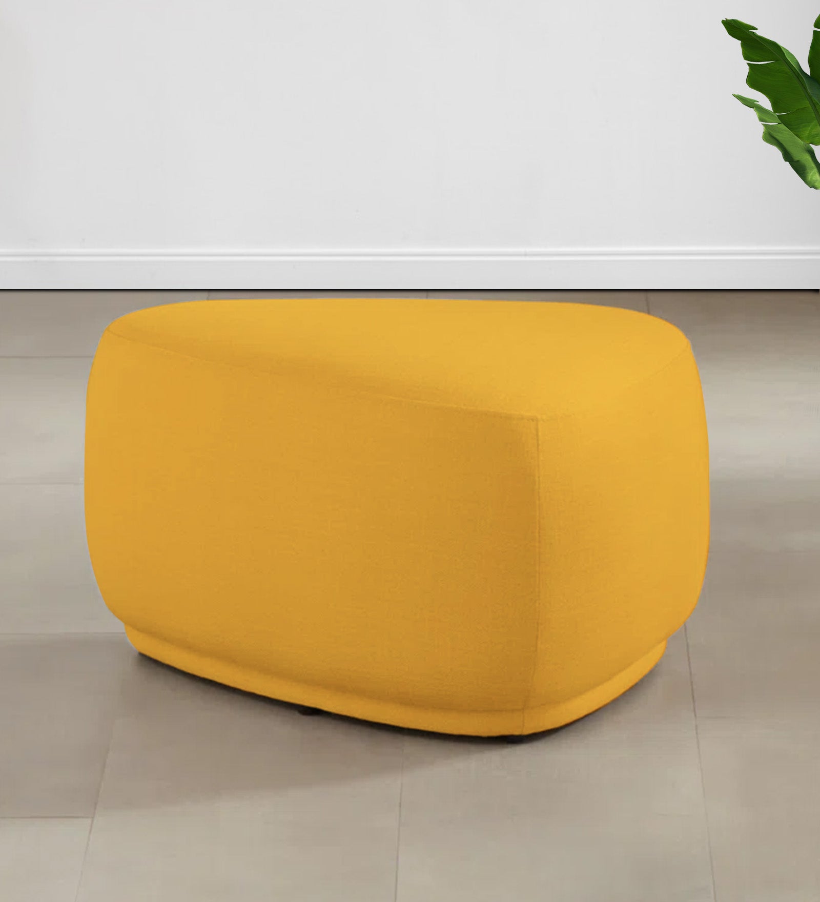 Nona Fabric Pouffe In Bold Yellow Colour