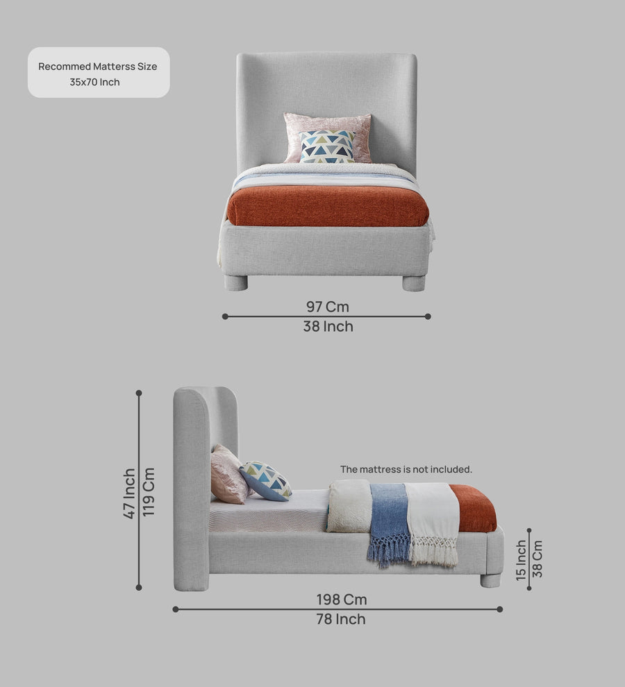 Lenny Fabric Upholstered Single Size Bed In Lit Grey Colour - Febonic Living