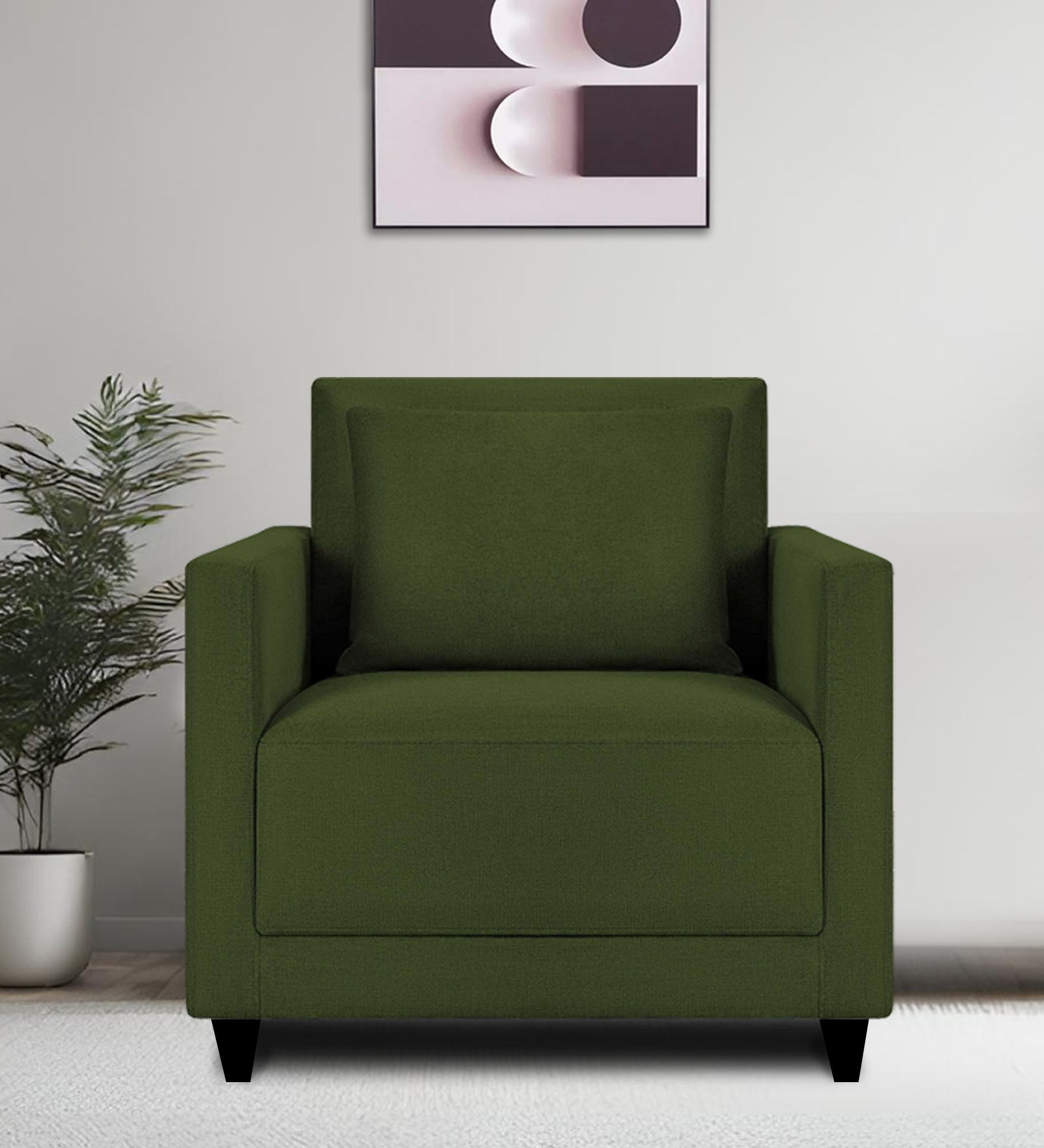 Kera Fabric 1 Seater Sofa in Olive Green Colour