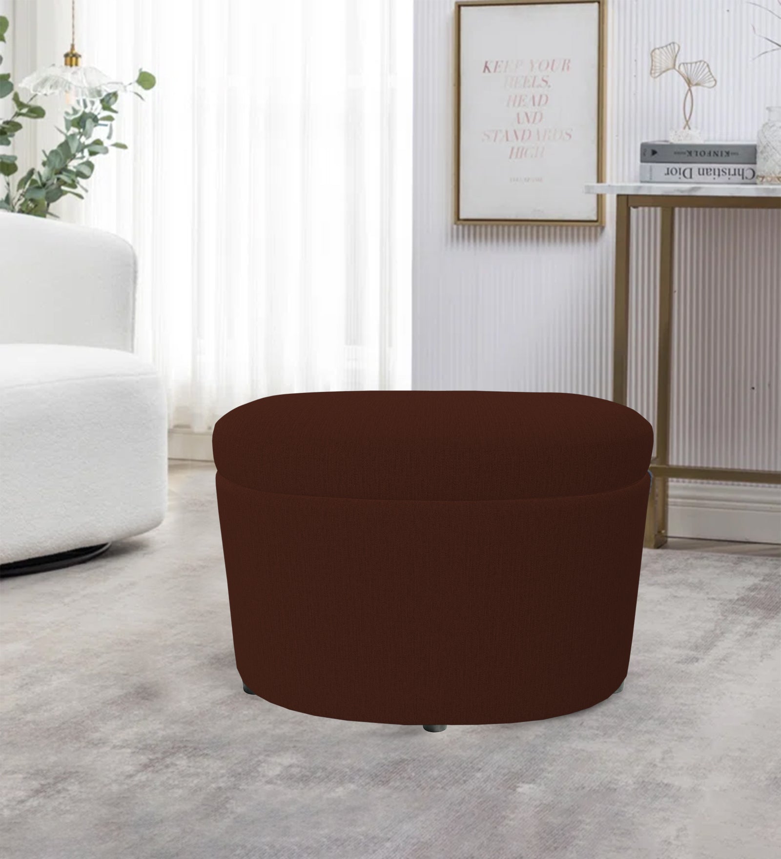 Ruggy Fabric Storage Ottoman in Coffee Brown Colour