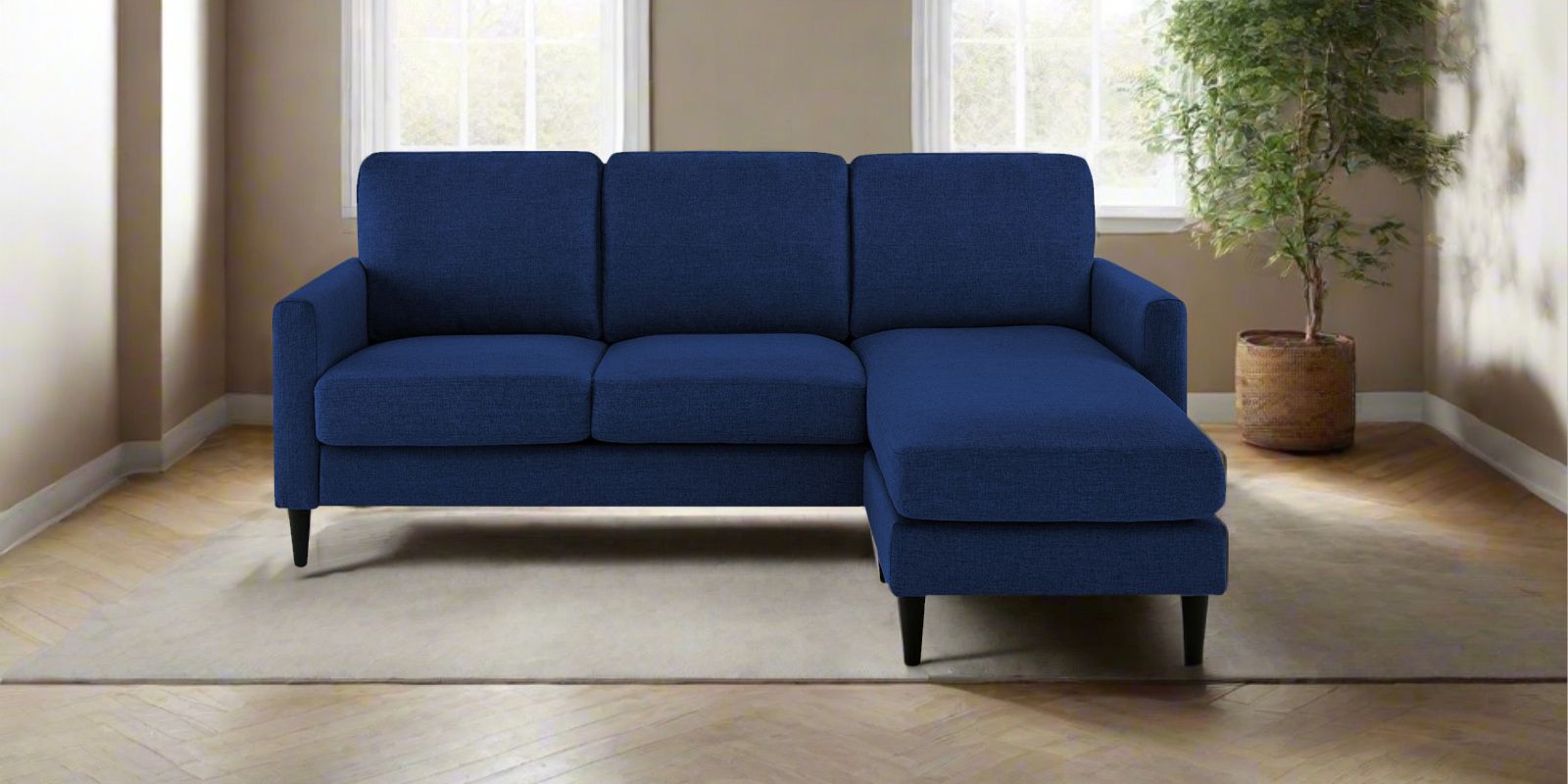 Romie Fabric LHS Sectional Sofa (2+Lounger) in Royal Blue Colour