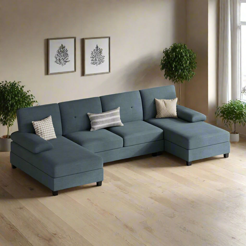 Halo Fabric 6 Seater Sectional Sofa In Denim Blue Colour