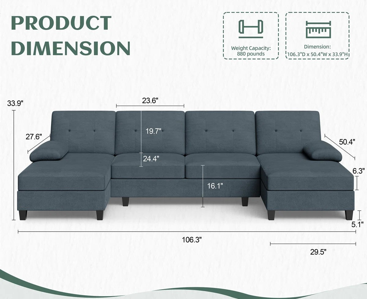 Halo Fabric 6 Seater Sectional Sofa In Denim Blue Colour