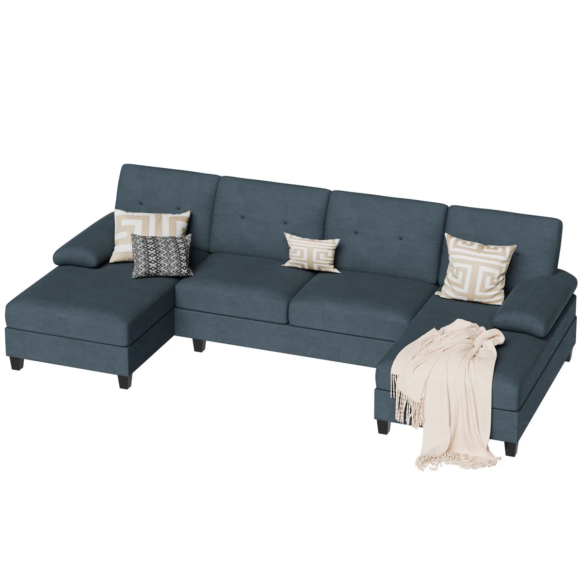 Halo Fabric 6 Seater Sectional Sofa In Denim Blue Colour