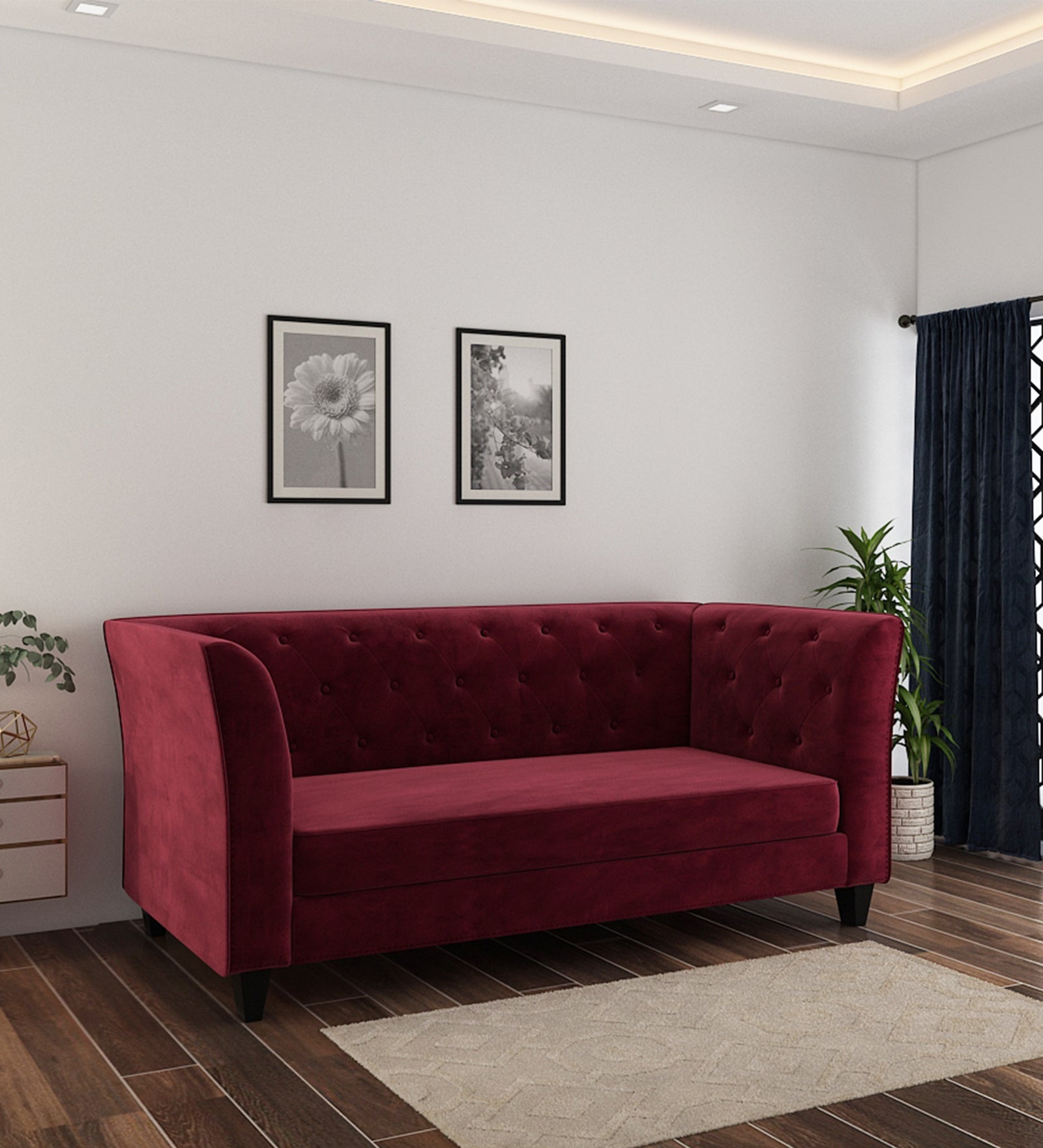 Silk Velvet 3 Seater Sofa In Dark Maroon Colour