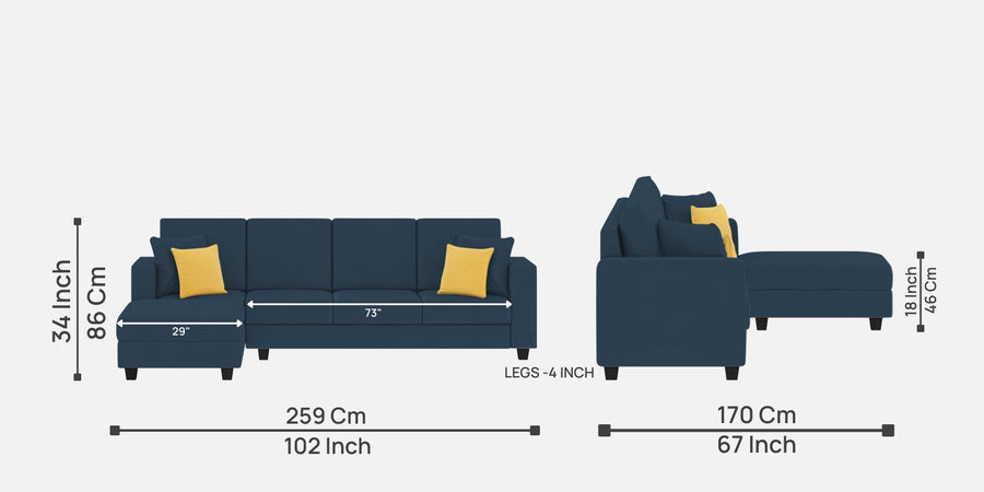Nabi Fabric Rhs Sectional Sofa 3 Lounger In Light Blue Colour - Febonic Living