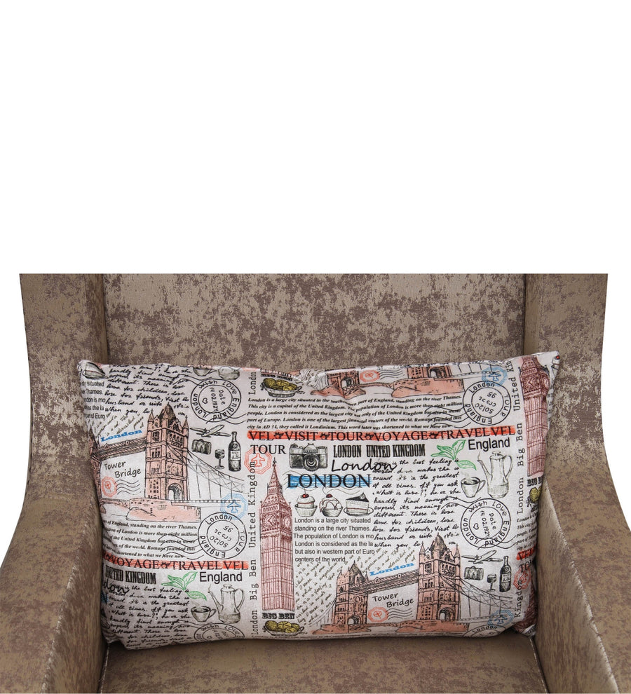 Jade Printed Fabric Wing Chair In Beige Colour - Febonic Living