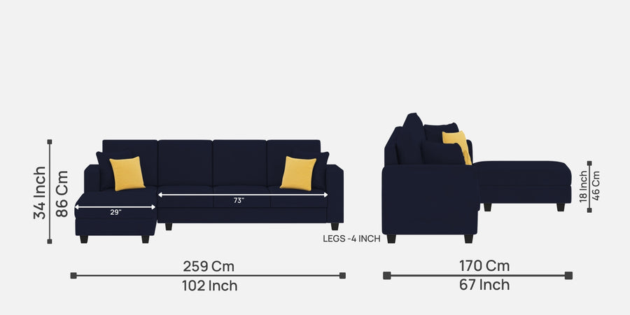 Nabi Fabric Rhs Sectional Sofa 3 Lounger In Royal Blue Colour - Febonic Living