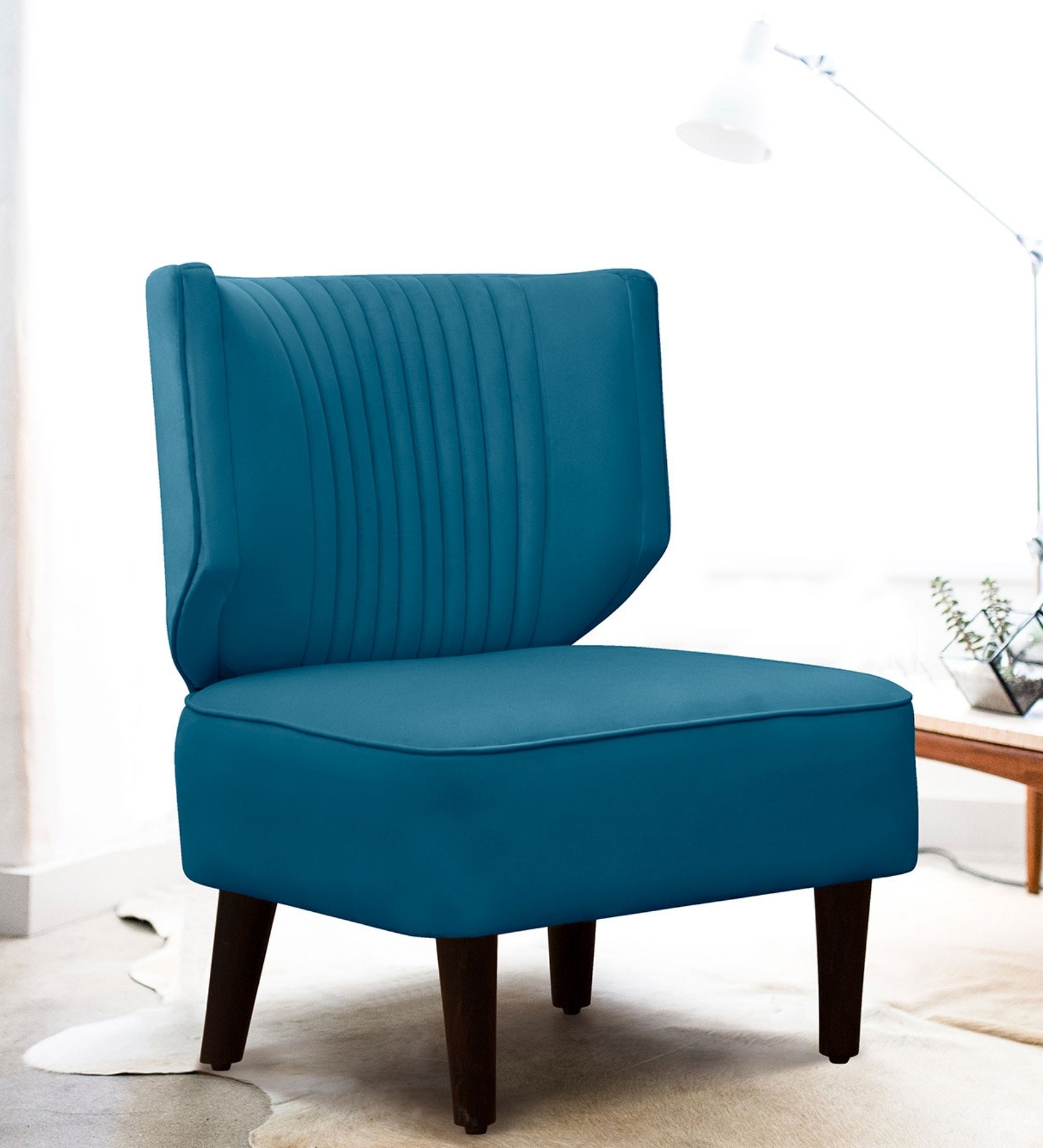 Robby Velvet Accent Chair in Aqua Blue Colour