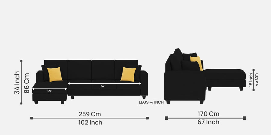 Nabi Fabric Rhs Sectional Sofa 3 Lounger In Zed Black Colour - Febonic Living
