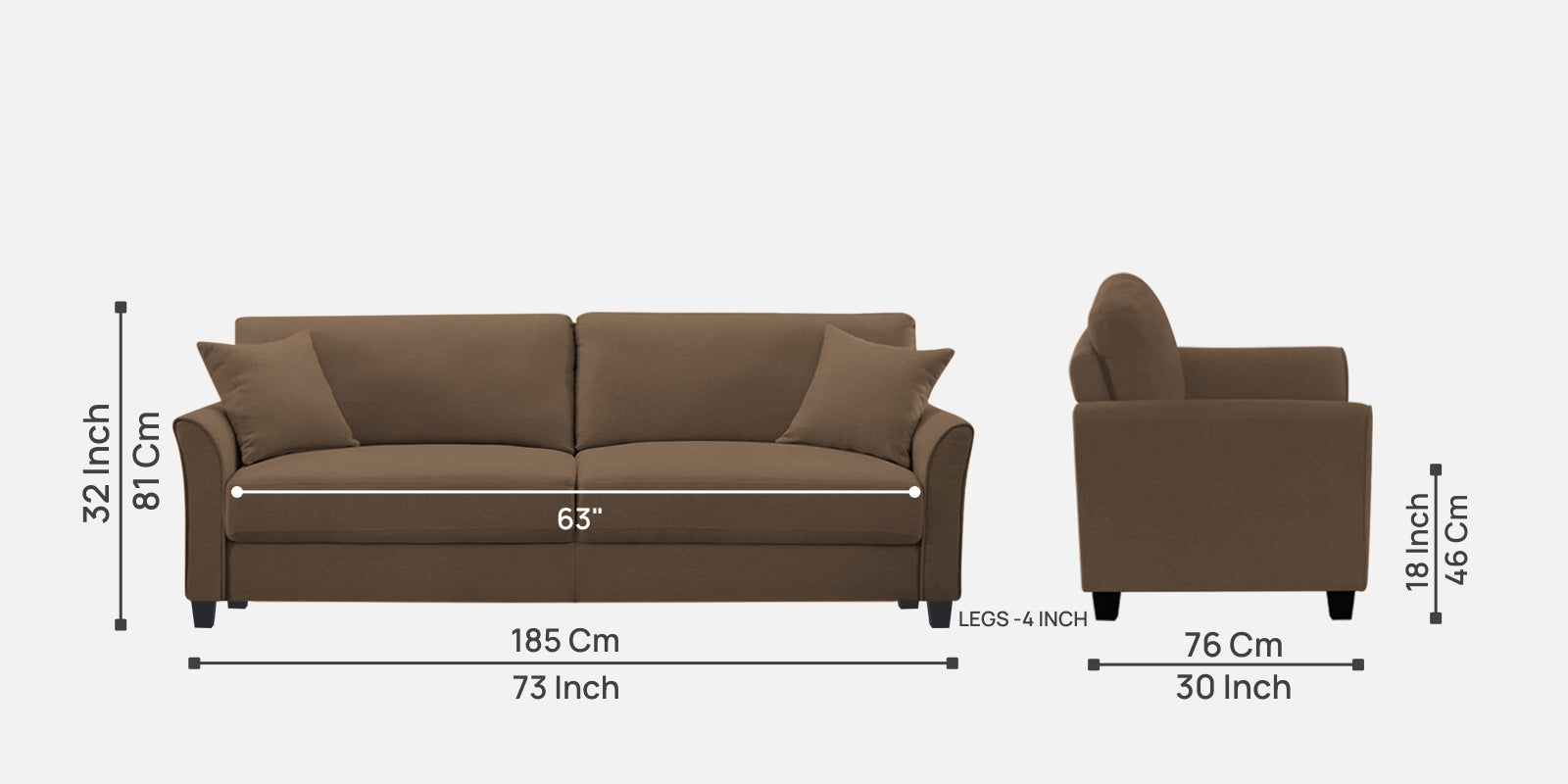 Daroo Velvet 3 Seater Sofa In Mocha Mouse Colour