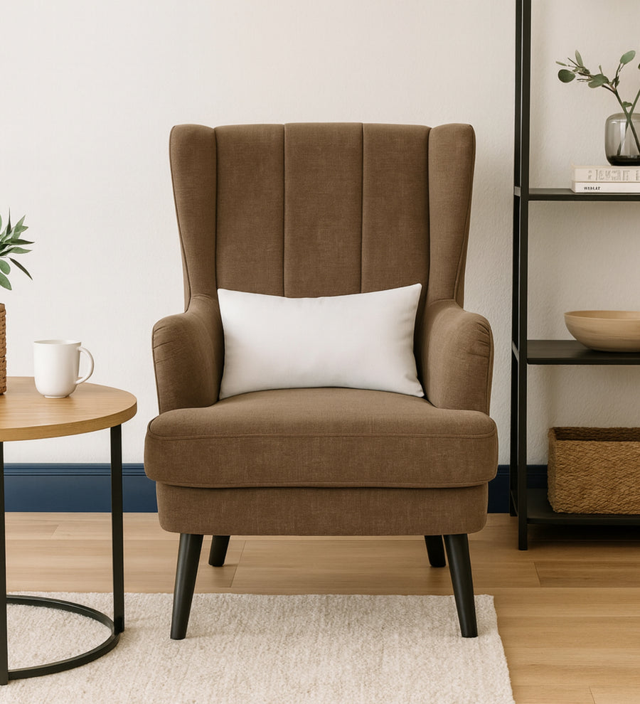 Niya Velvet Wing Chair In Mocha Mouse Colour With Ottoman - Febonic Living