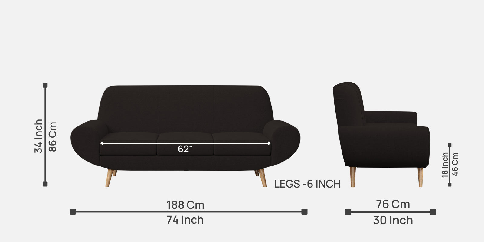 Jessy Fabric 3 Seater Sofa in Cara Brown Colour