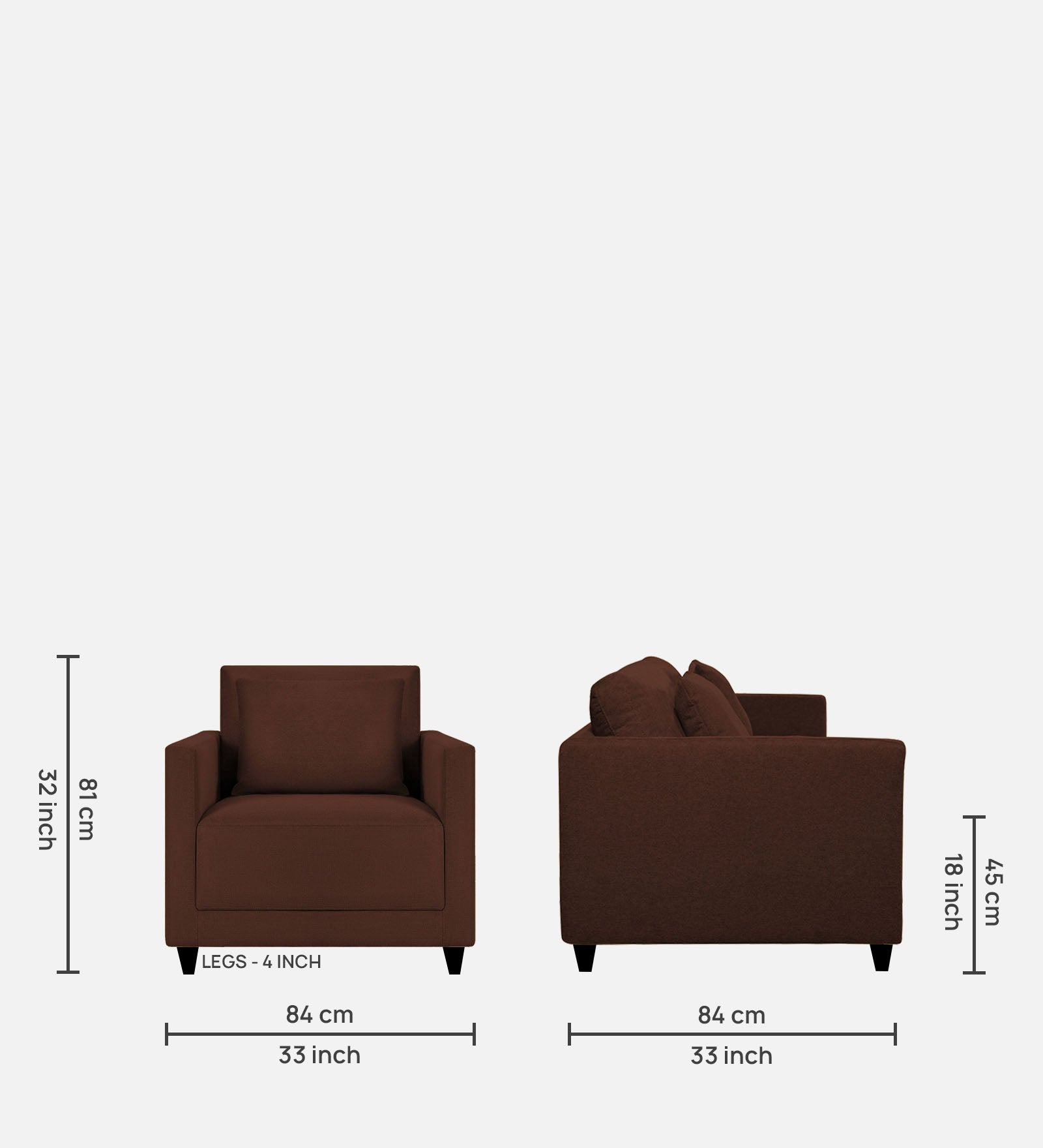 Kera Fabric 1 Seater Sofa in Coffee Brown Colour