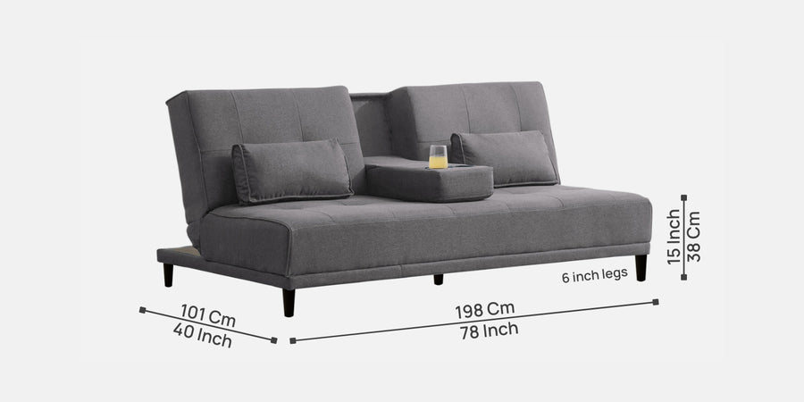 Jerry Fabric 3 Seater Convertible Sofa Cum Bed In Sudo Grey Colour - Febonic Living