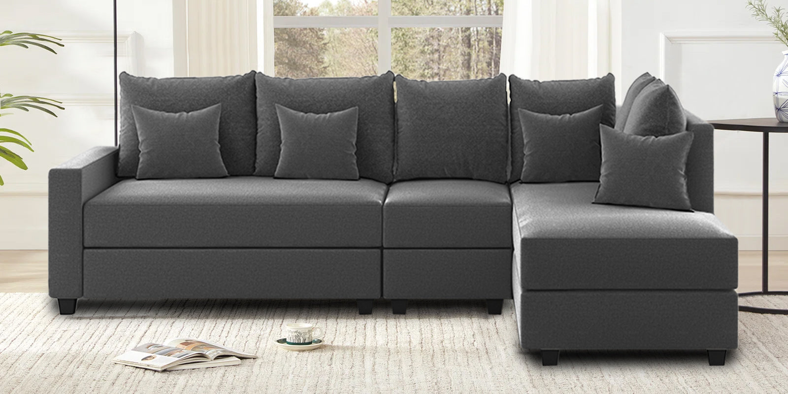 Ginny Fabric LHS Sectional Sofa (3+Lounger) Charcoal Grey Colour