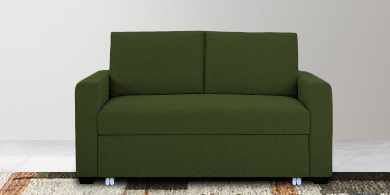 Lobby Fabric 2 Seater Pull Out Sofa Cum Bed In Olive Green Colour