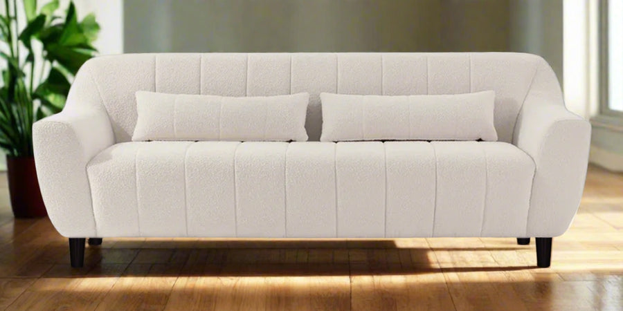 Nesco Boucle Fabric 3 Seater Sofa In Bright White Colour - Febonic Living