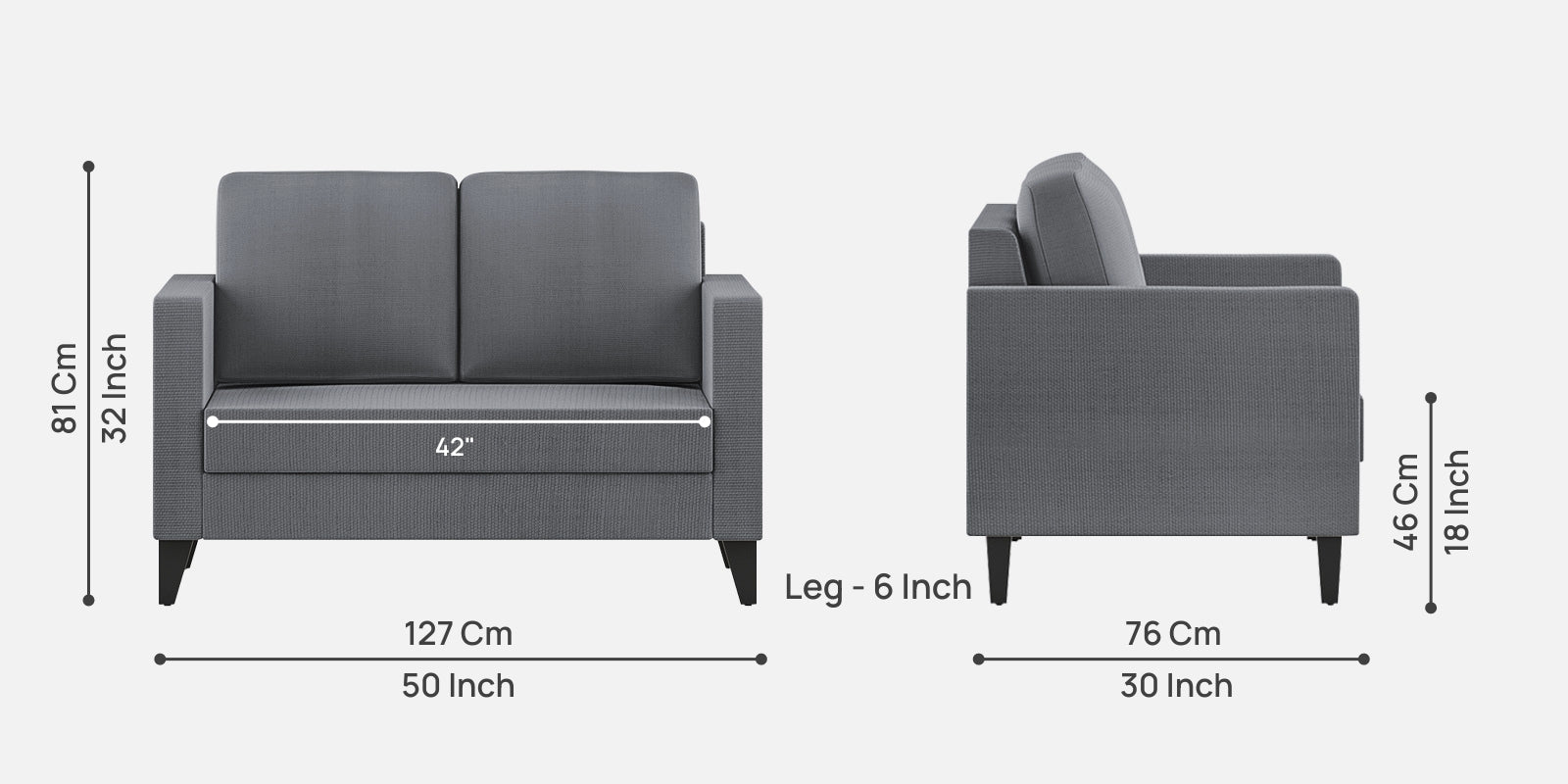 Nori Fabric 2 Seater Sofa In Maba Grey Colour