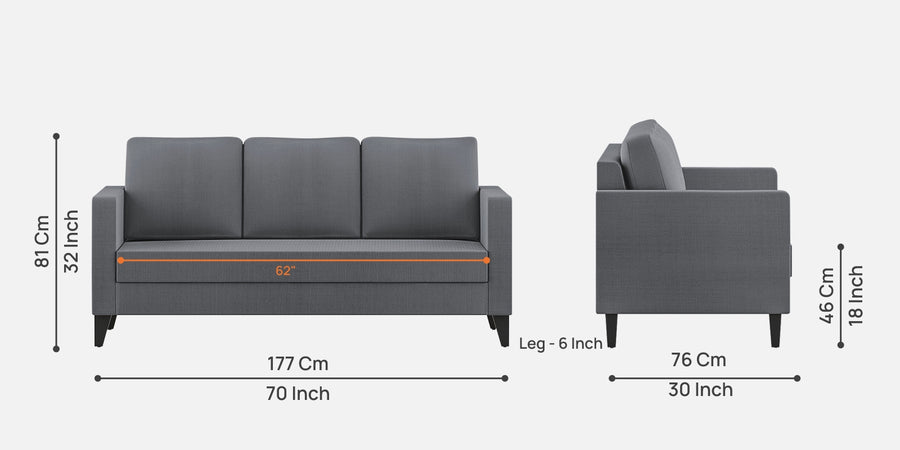 Nori Fabric 3 Seater Sofa In Maba Grey Colour - Febonic Living